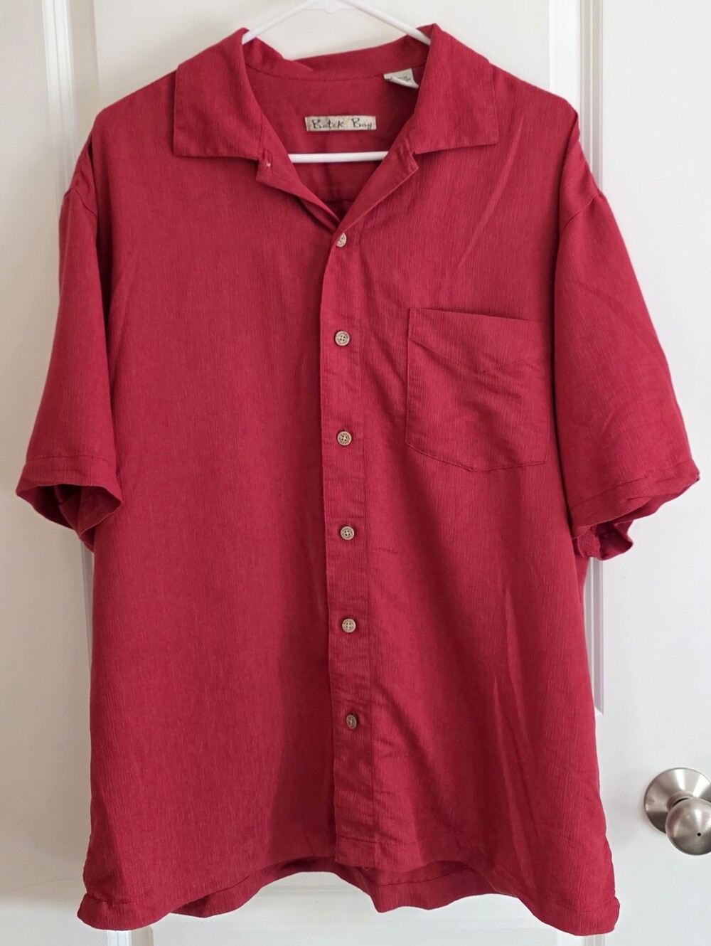 Vintage 90s Batik Bay Tomato Res Drapey Button Down Short Sleeve Shirt Resort